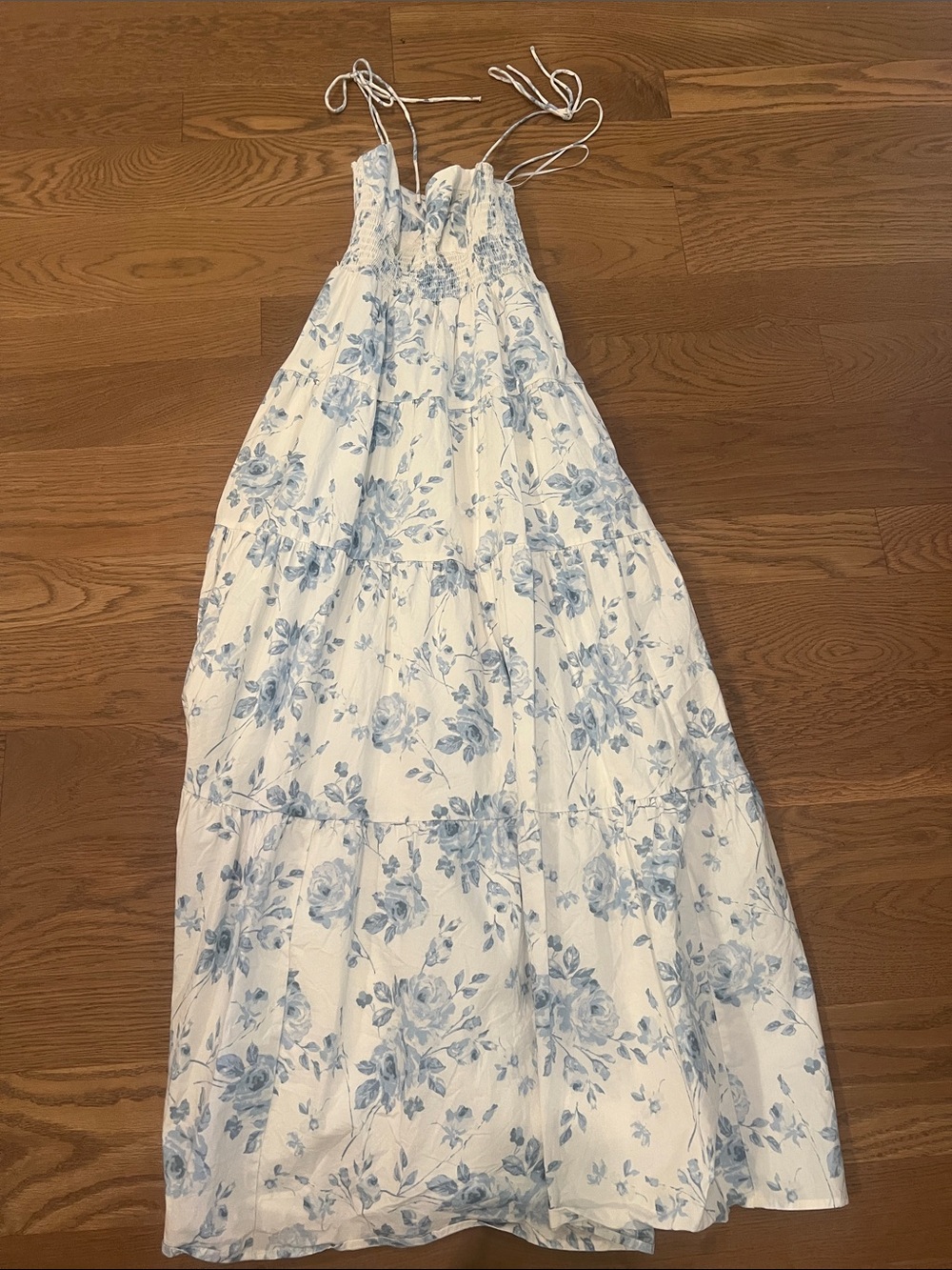 Wayf White Sundress with Light Blue Floral Print